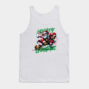 Santa Playing Hockey in Christmas Tank Top